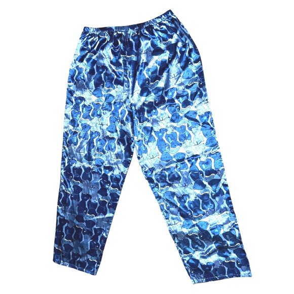 Silky Teddy Bear Wide Leg High Waisted Sleep Pants Sz XL Womens Blue - Picture 6 of 8